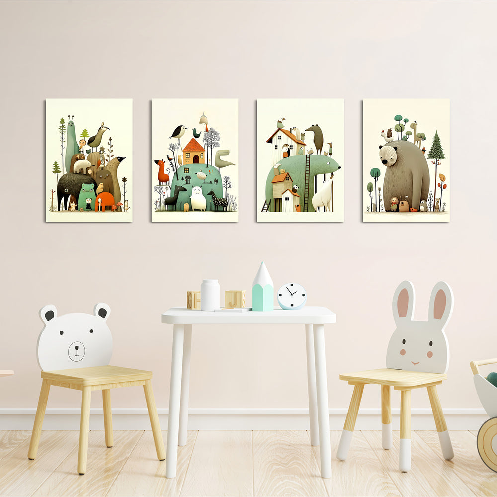 Whimsical Animal Kingdom 4 Pieces Kids Metal Wall Art.