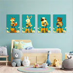 Folk Animals in Sweaters 4 Pieces Kids Metal Wall Art.