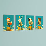 Folk Animals in Sweaters 4 Pieces Kids Metal Wall Art.