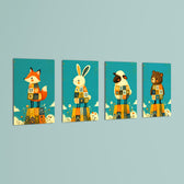 Folk Animals in Sweaters 4 Pieces Kids Metal Wall Art.