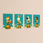 Folk Animals in Sweaters 4 Pieces Kids Metal Wall Art.