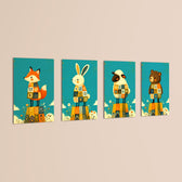 Folk Animals in Sweaters 4 Pieces Kids Metal Wall Art.
