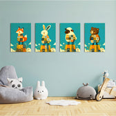 Folk Animals in Sweaters 4 Pieces Kids Metal Wall Art.