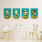 Folk Animals in Sweaters 4 Pieces Kids Metal Wall Art.