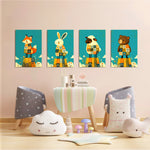 Folk Animals in Sweaters 4 Pieces Kids Metal Wall Art.