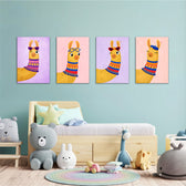 Cute Llamas with Accessories 4 Pieces Kids Metal Wall Art.