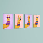Cute Llamas with Accessories 4 Pieces Kids Metal Wall Art.