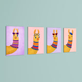Cute Llamas with Accessories 4 Pieces Kids Metal Wall Art.