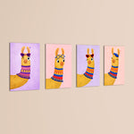 Cute Llamas with Accessories 4 Pieces Kids Metal Wall Art.