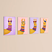 Cute Llamas with Accessories 4 Pieces Kids Metal Wall Art.
