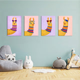 Cute Llamas with Accessories 4 Pieces Kids Metal Wall Art.