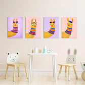 Cute Llamas with Accessories 4 Pieces Kids Metal Wall Art.