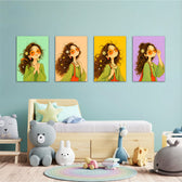 Boho Flower Girl 4 Pieces Kids Metal Wall Art.