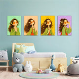 Boho Flower Girl 4 Pieces Kids Metal Wall Art.