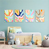 Retro Wavy Swirls 4 Pieces Kids Metal Wall Art.