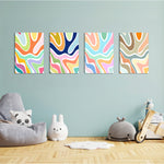 Retro Wavy Swirls 4 Pieces Kids Metal Wall Art.