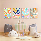 Retro Wavy Swirls 4 Pieces Kids Metal Wall Art.