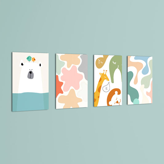 Pastel Safari Friends 4 Pieces Kids Metal Wall Art.