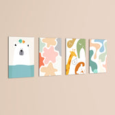 Pastel Safari Friends 4 Pieces Kids Metal Wall Art.