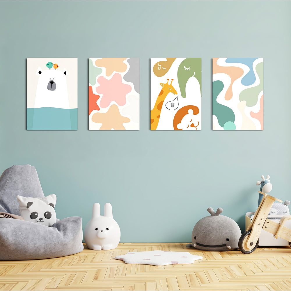 Pastel Safari Friends 4 Pieces Kids Metal Wall Art.