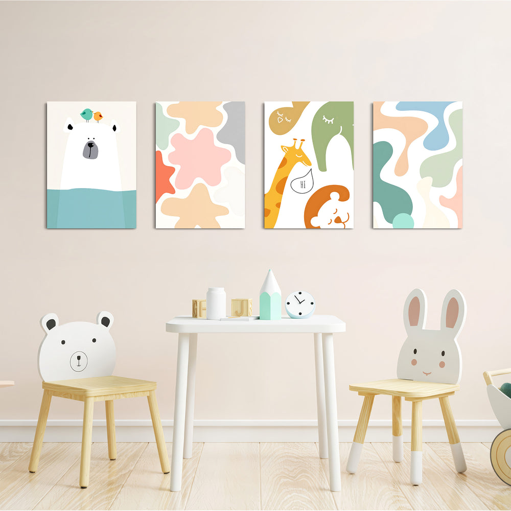 Pastel Safari Friends 4 Pieces Kids Metal Wall Art.