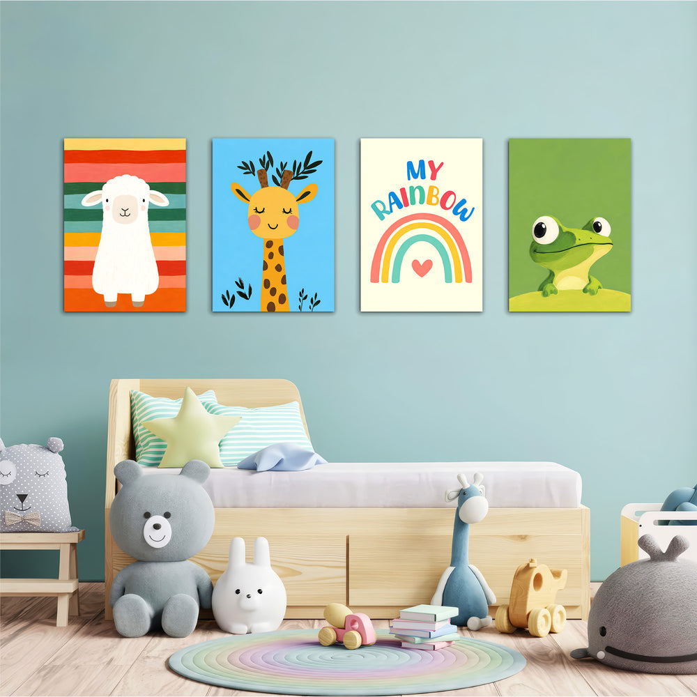 My Rainbow Animal Friends 4 Pieces Kids Metal Wall Art.