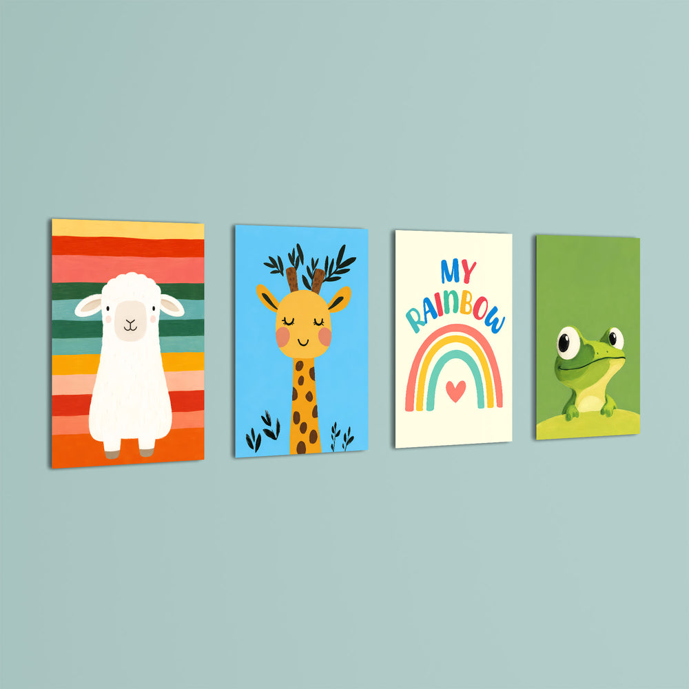 My Rainbow Animal Friends 4 Pieces Kids Metal Wall Art.
