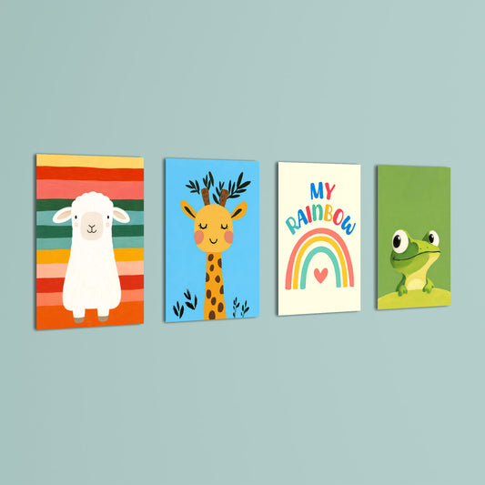 My Rainbow Animal Friends 4 Pieces Kids Metal Wall Art.