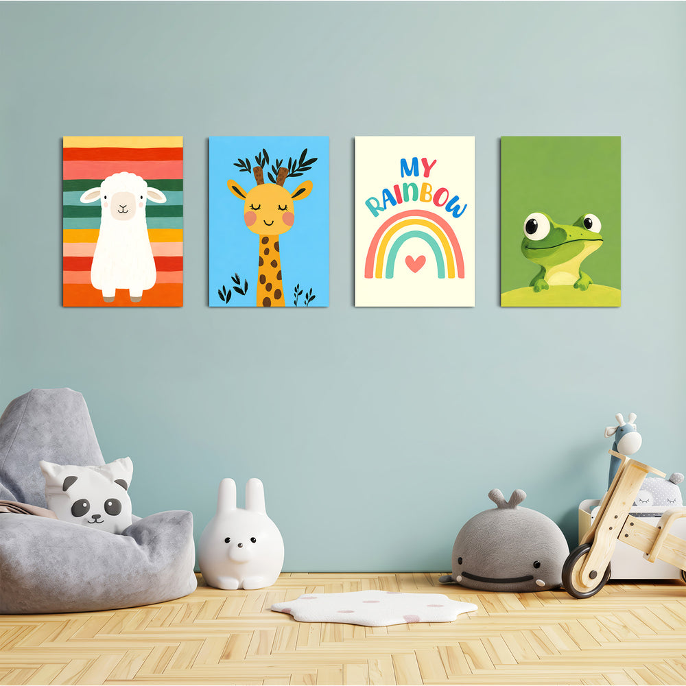 My Rainbow Animal Friends 4 Pieces Kids Metal Wall Art.