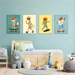 Skater Animals Stay Cool 4 Pieces Kids Metal Wall Art.