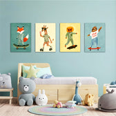 Skater Animals Stay Cool 4 Pieces Kids Metal Wall Art.