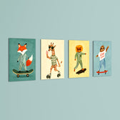 Skater Animals Stay Cool 4 Pieces Kids Metal Wall Art.
