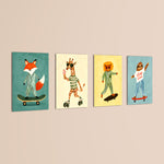 Skater Animals Stay Cool 4 Pieces Kids Metal Wall Art.