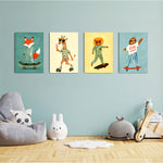 Skater Animals Stay Cool 4 Pieces Kids Metal Wall Art.
