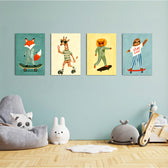 Skater Animals Stay Cool 4 Pieces Kids Metal Wall Art.