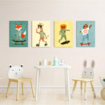 Skater Animals Stay Cool 4 Pieces Kids Metal Wall Art.