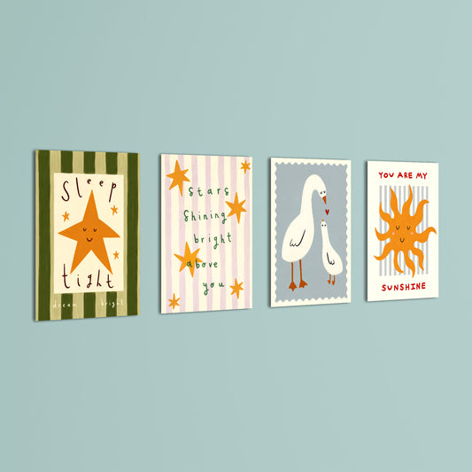 Sleep Tight You Are My Sunshine 4 Pieces Kids Metal Wall Art.