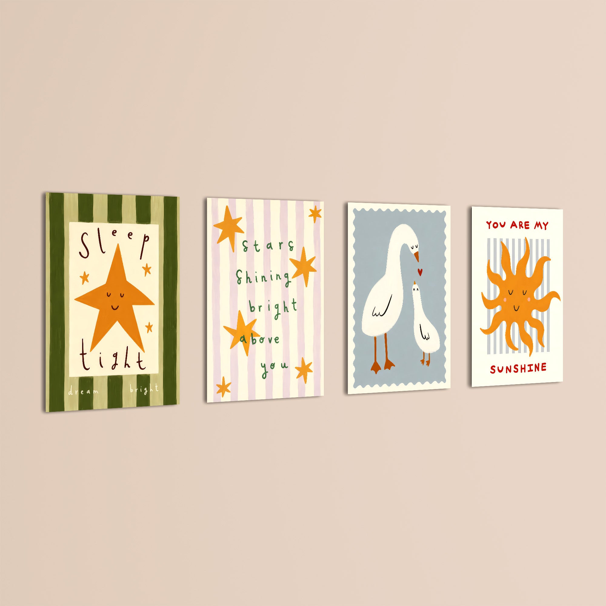 Sleep Tight You Are My Sunshine 4 Pieces Kids Metal Wall Art.