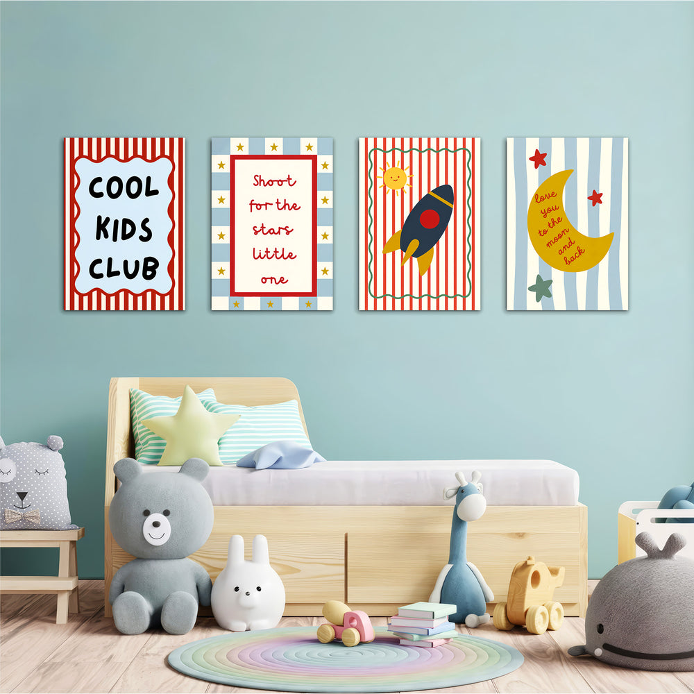 Shoot For The Stars Rocket 4 Pieces Kids Metal Wall Art.
