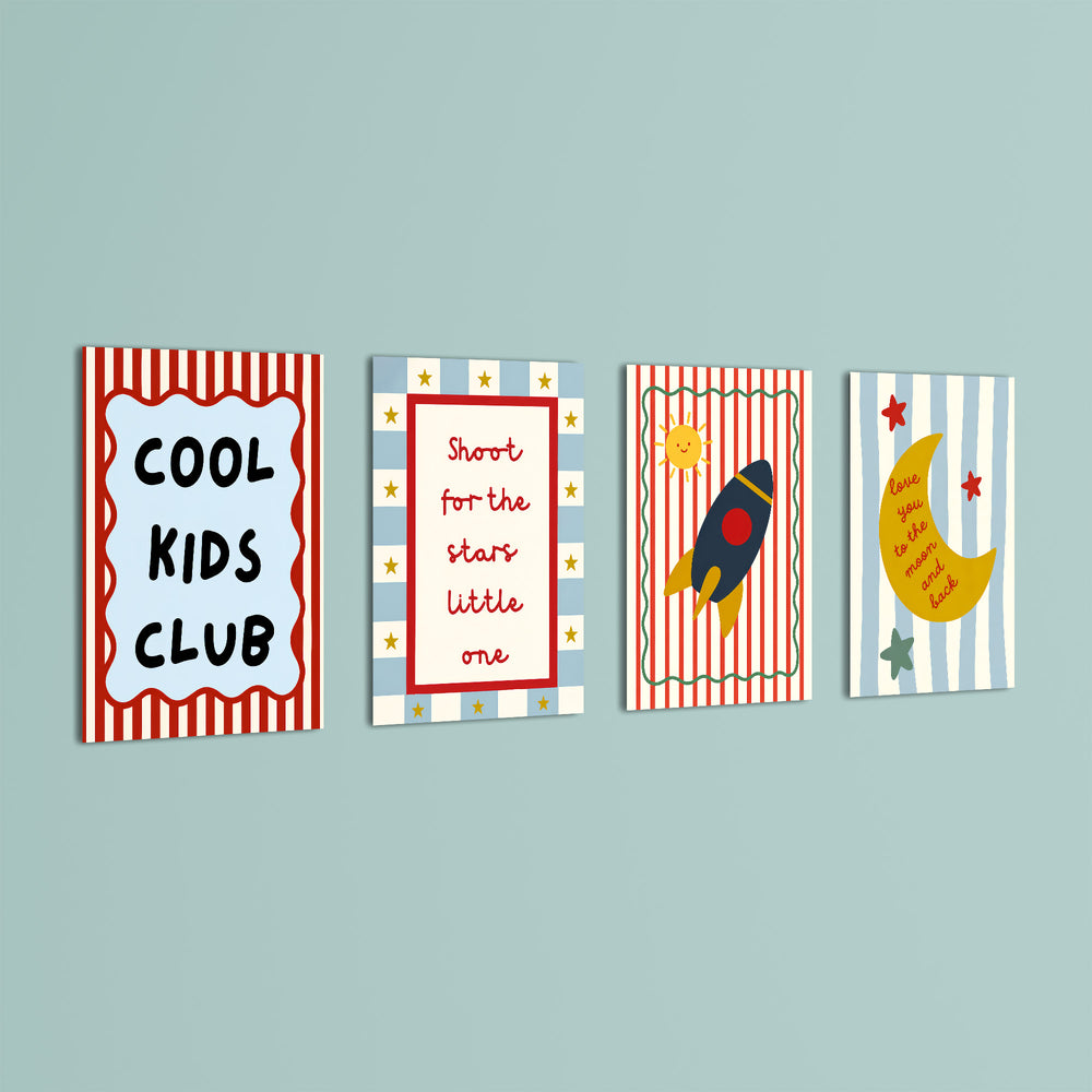 Shoot For The Stars Rocket 4 Pieces Kids Metal Wall Art.