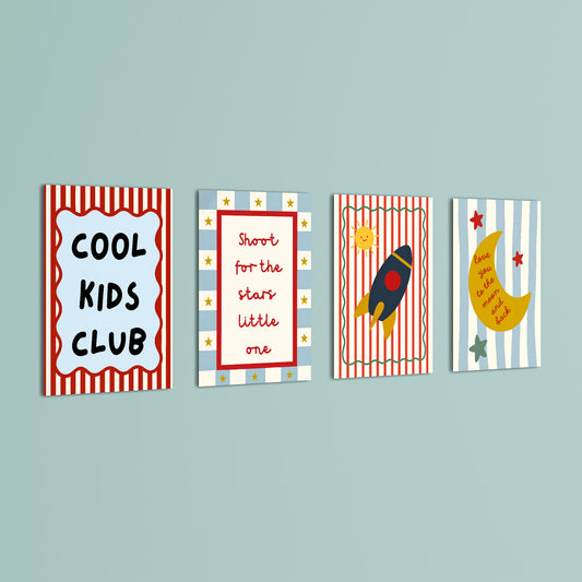 Shoot For The Stars Rocket 4 Pieces Kids Metal Wall Art.
