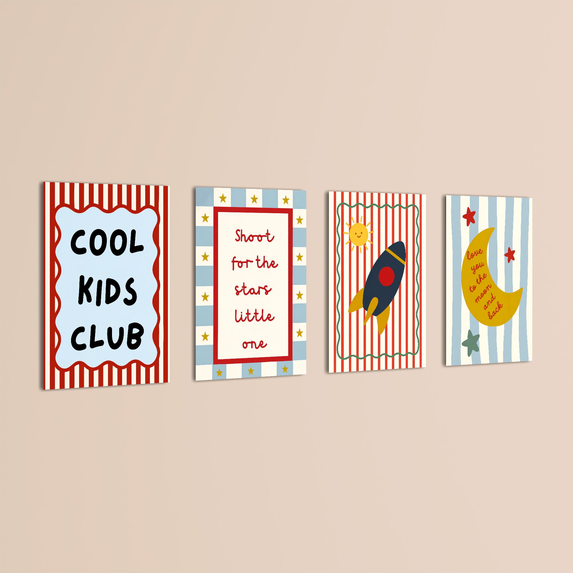 Shoot For The Stars Rocket 4 Pieces Kids Metal Wall Art.