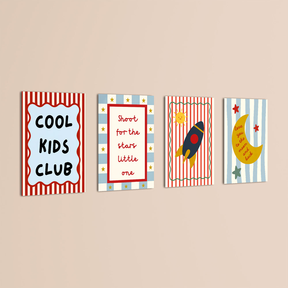 Shoot For The Stars Rocket 4 Pieces Kids Metal Wall Art.
