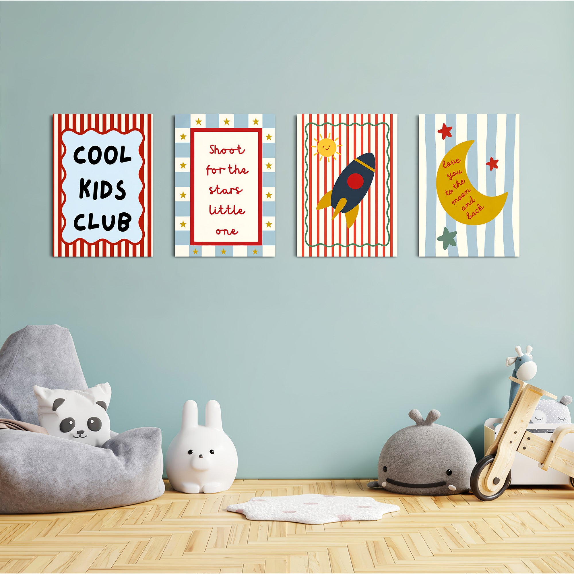 Shoot For The Stars Rocket 4 Pieces Kids Metal Wall Art.