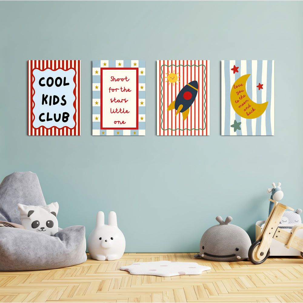 Shoot For The Stars Rocket 4 Pieces Kids Metal Wall Art.
