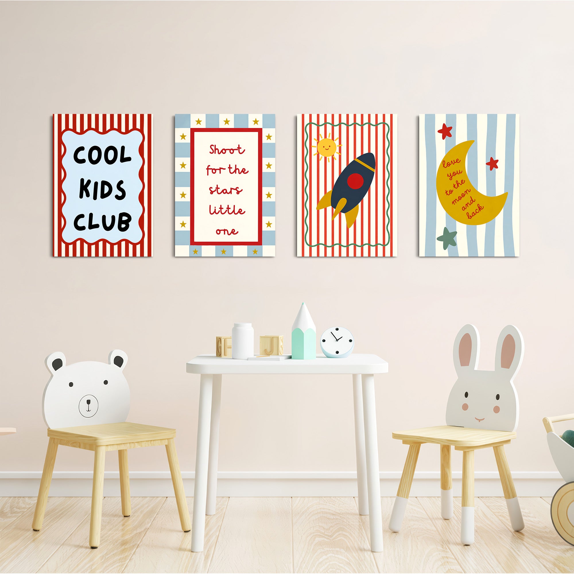 Shoot For The Stars Rocket 4 Pieces Kids Metal Wall Art.