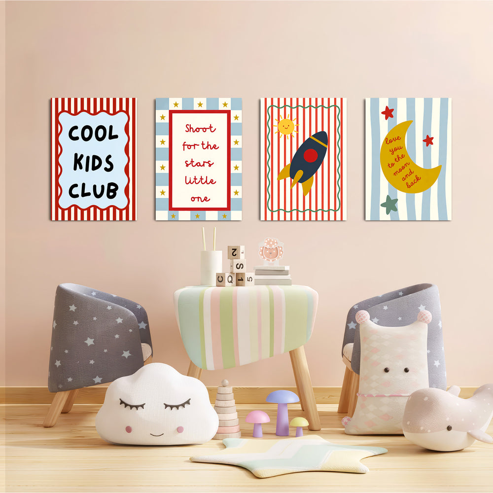 Shoot For The Stars Rocket 4 Pieces Kids Metal Wall Art.