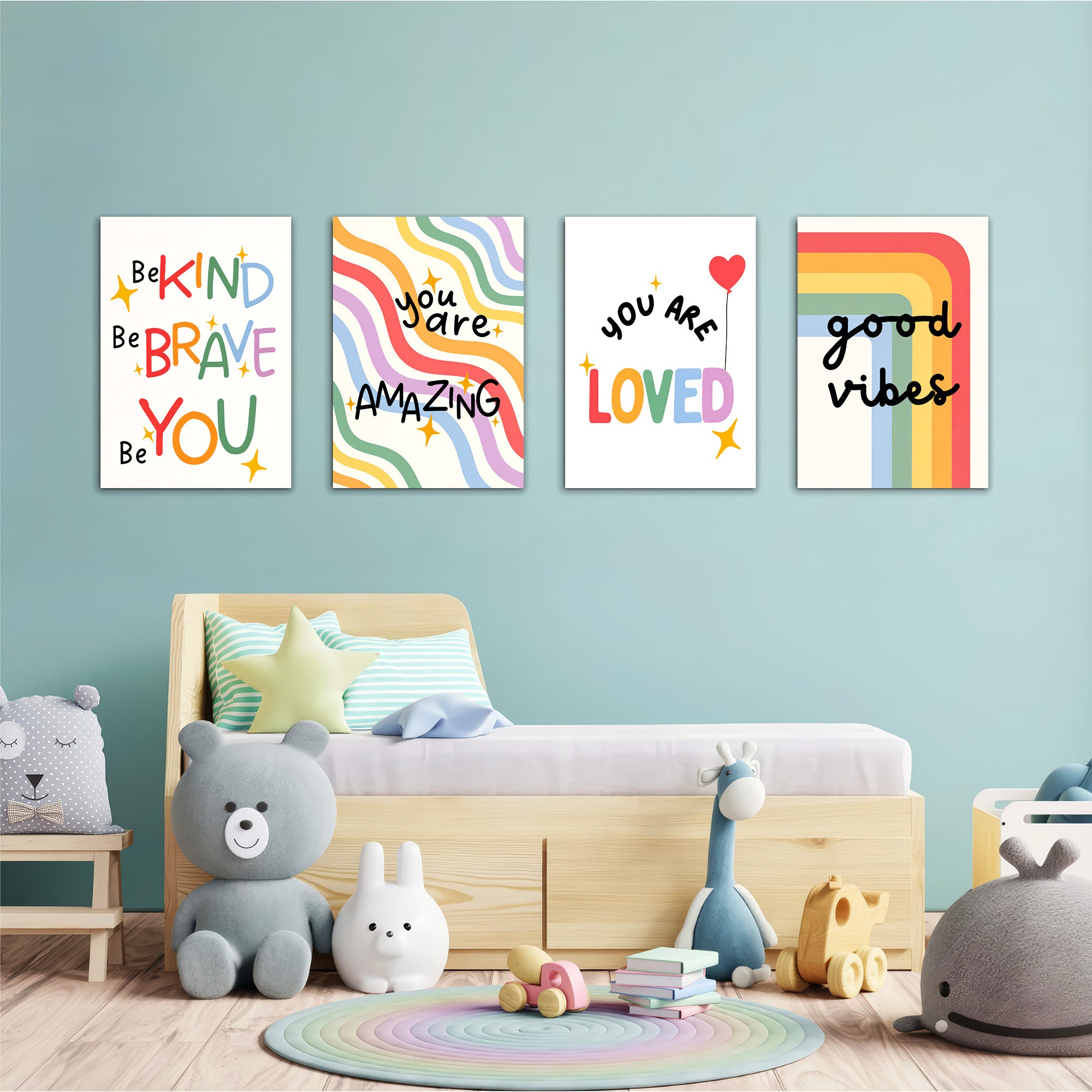 Be Kind Be Brave Good Vibes 4 Pieces Kids Metal Wall Art.