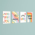 Be Kind Be Brave Good Vibes 4 Pieces Kids Metal Wall Art.