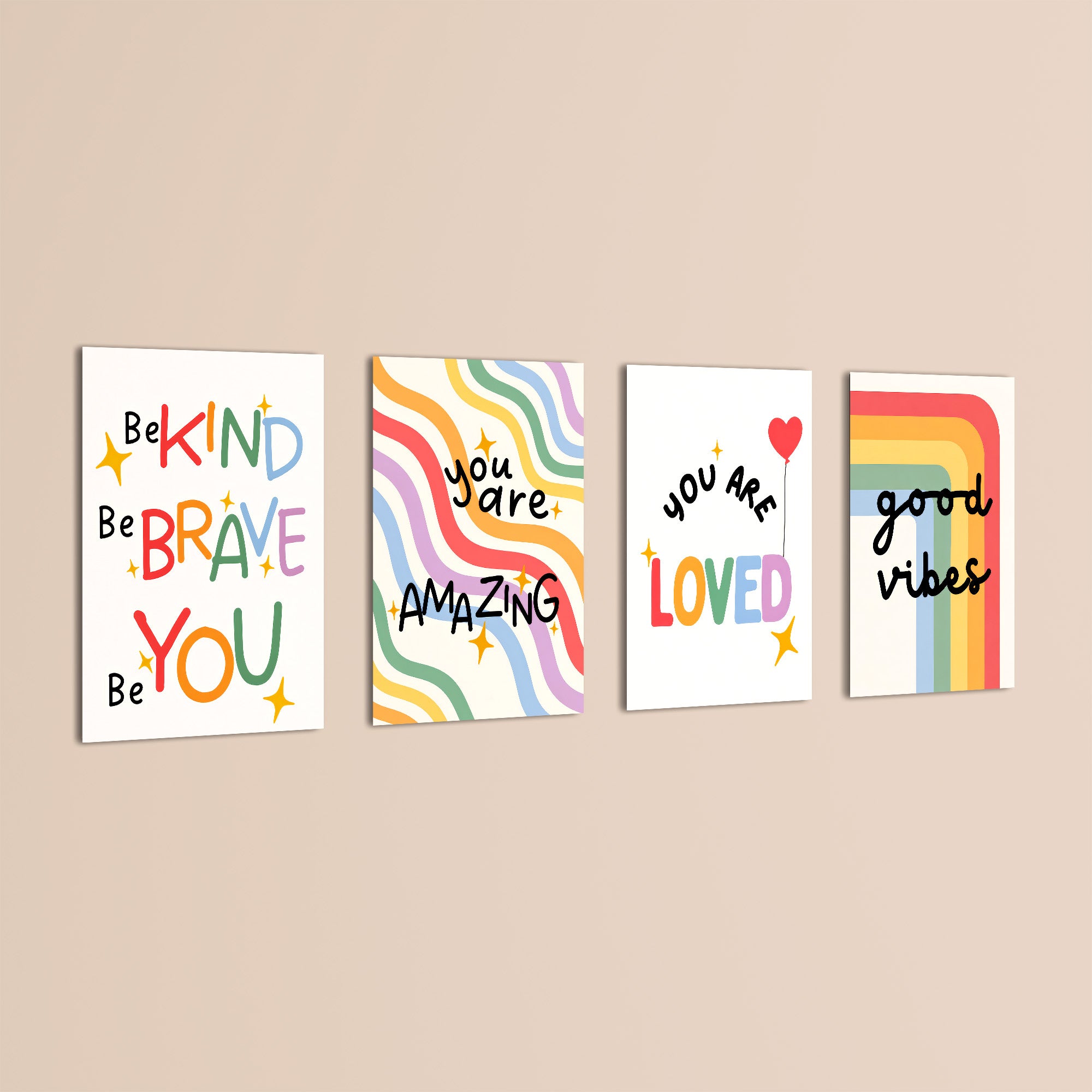 Be Kind Be Brave Good Vibes 4 Pieces Kids Metal Wall Art.